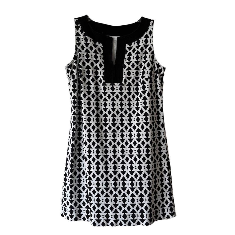 New York & Company Women's Geometric Print Shift Dress Black White Size Large